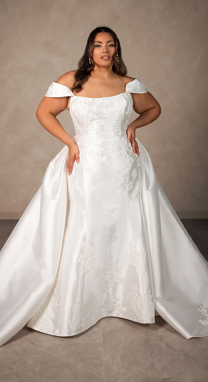 Model wearing a curvy dress