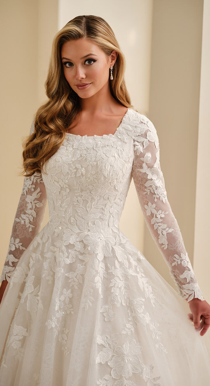 Model wearing a modest dress
