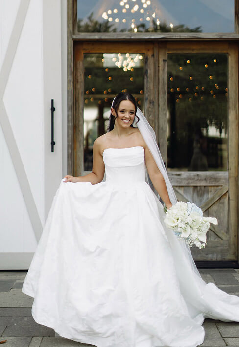 Bride sitting in a wedding dress